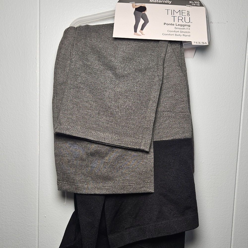 Maternity Time and Tru Charcoal and Black Ponte Leggings